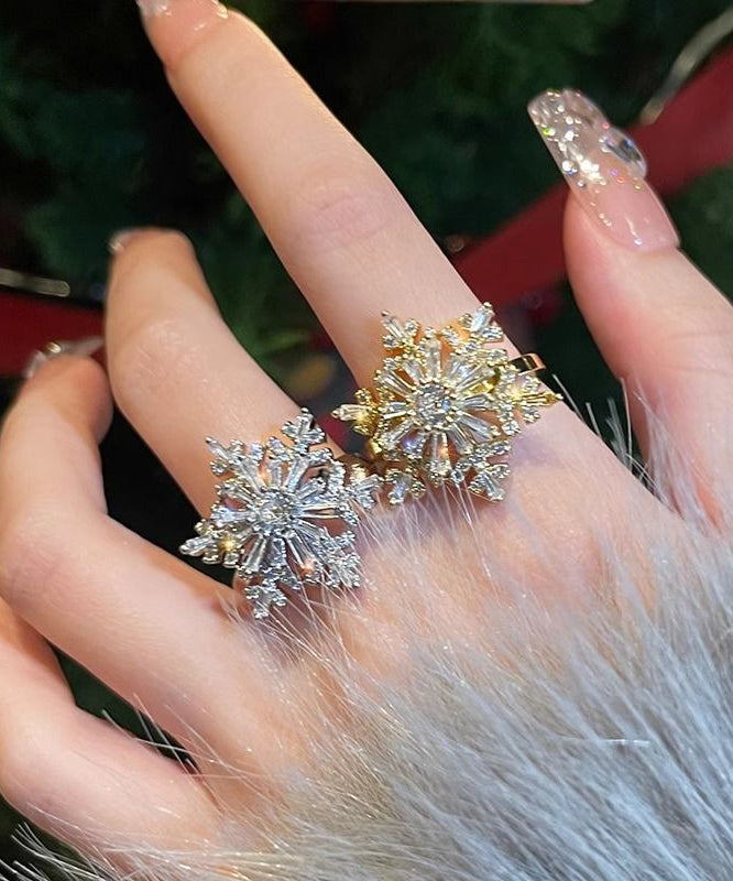 Stylish Copper Zircon Snowflake Two Piece Set Rings