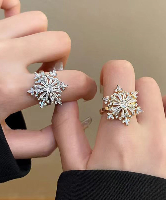 Stylish Copper Zircon Snowflake Two Piece Set Rings