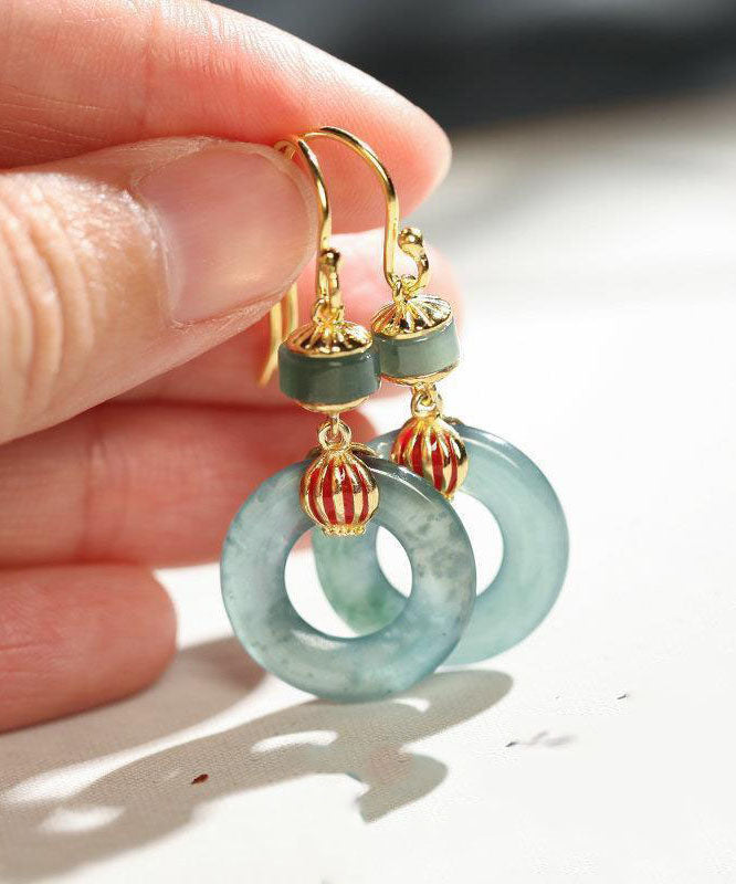 Stylish Cyan Sterling Silver Overgild Jade Drop Earrings