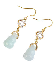 Stylish Cyan Sterling Silver Overgild Zirco Jade Gourd Drop Earrings