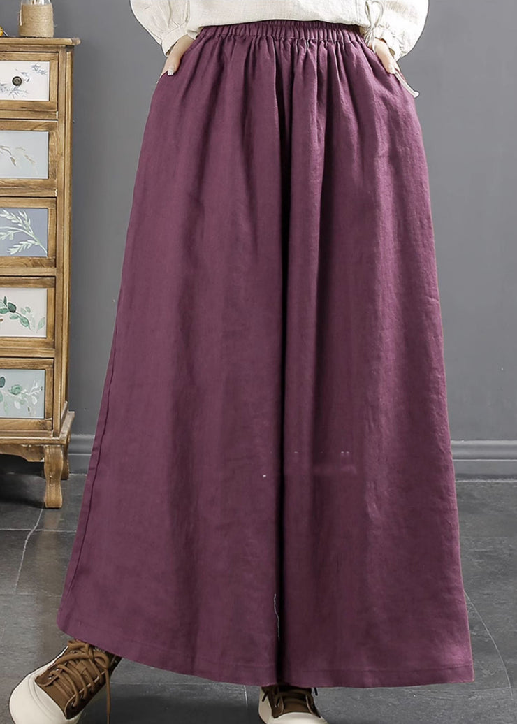 Stylish Dull Purple Oversized Linen Wide Leg Pants Spring