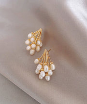 Stylish Gold Alloy Pearl Grape Stud Earrings