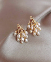 Stylish Gold Alloy Pearl Grape Stud Earrings