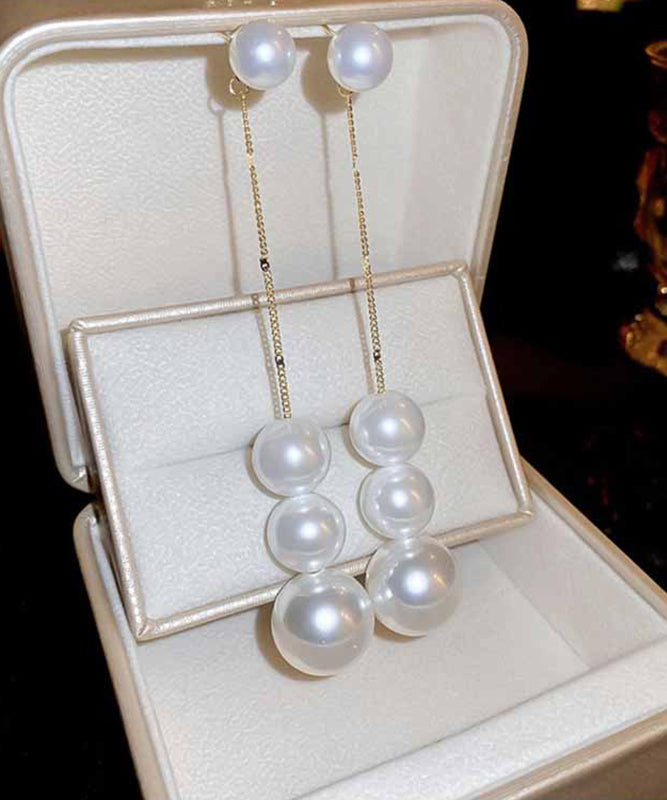 Stylish Gold Alloy Pearl TasseDrop Earrings