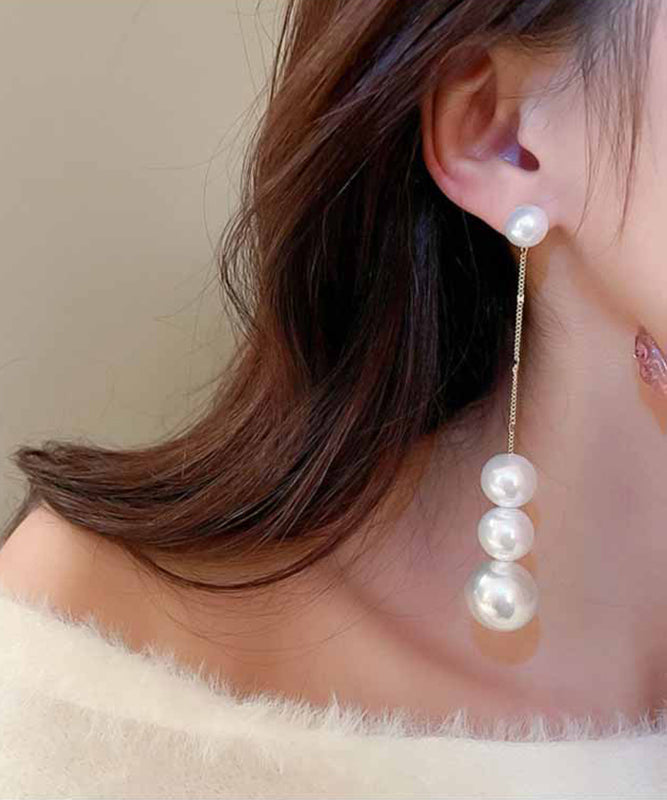 Stylish Gold Alloy Pearl TasseDrop Earrings