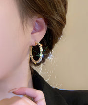 Stylish Gold Alloy Zircon Hoop Earrings