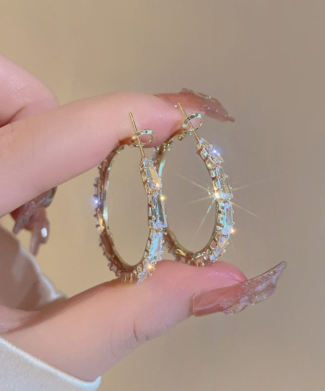 Stylish Gold Alloy Zircon Hoop Earrings