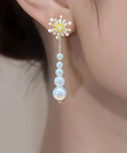 Stylish Gold Alloy Zircon Pearl Fireworks Tassel Drop Earrings