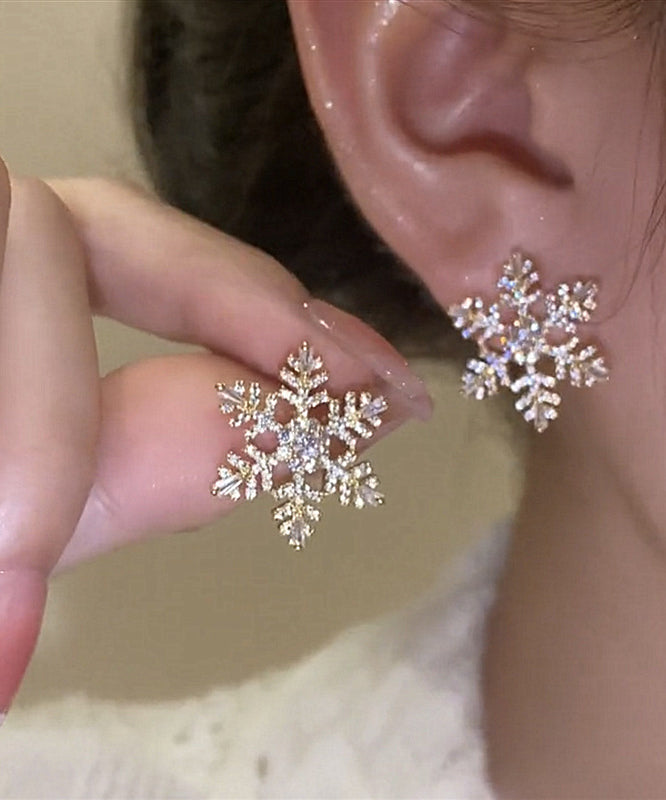 Stylish Gold Alloy Zircon Snowflake Stud Earrings