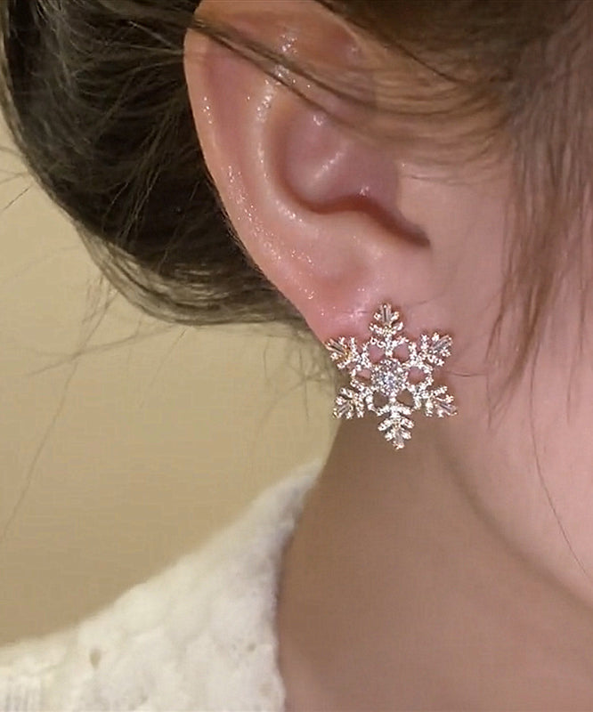 Stylish Gold Alloy Zircon Snowflake Stud Earrings