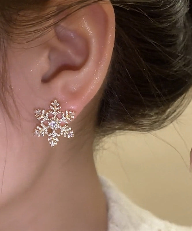 Stylish Gold Alloy Zircon Snowflake Stud Earrings