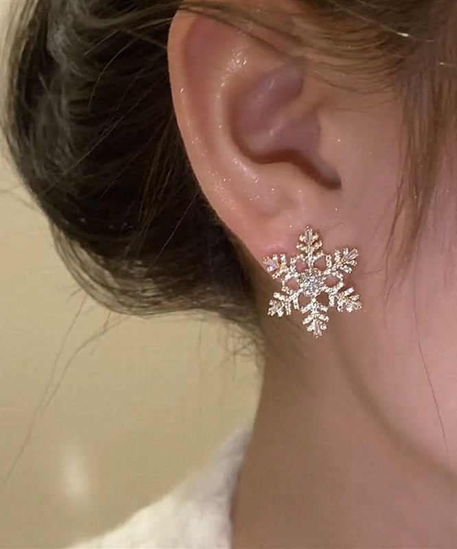 Stylish Gold Alloy Zircon Snowflake Stud Earrings