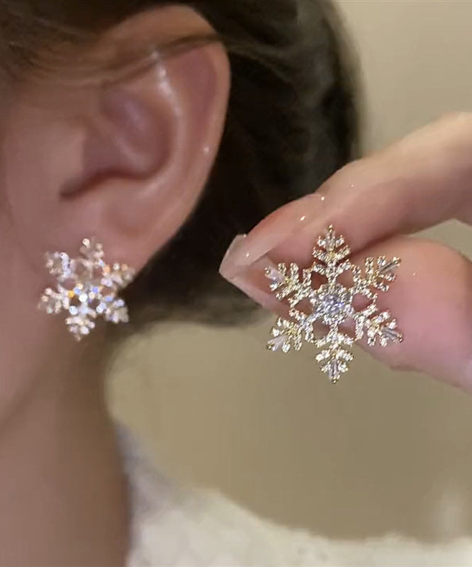 Stylish Gold Alloy Zircon Snowflake Stud Earrings