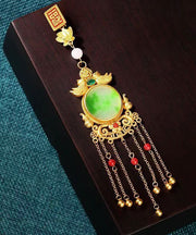 Stylish Gold Ancient Gold Auspicious Clouds Enamel Agate Tassel Brooches