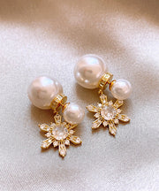 Stylish Gold Copper Alloy Pearl Snowflake Stud Earrings