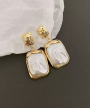 Stylish Gold Copper Alloy Pearl Square Wrinkled Drop Earrings