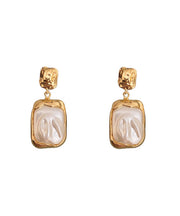 Stylish Gold Copper Alloy Pearl Square Wrinkled Drop Earrings