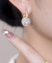 Stylish Gold Copper Alloy Zircon Ball Hoop Earrings