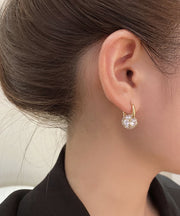 Stylish Gold Copper Alloy Zircon Ball Hoop Earrings