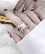 Stylish Gold Copper Alloy Zircon Pearl Rings