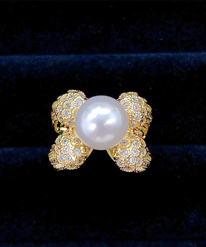 Stylish Gold Copper Alloy Zircon Pearl Rings