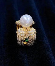 Stylish Gold Copper Alloy Zircon Pearl Rings