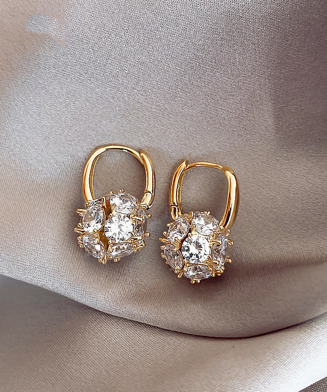 Stylish Gold Copper Alloy Zircon Spherical Hoop Earrings