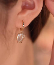 Stylish Gold Copper Overgild Cat's Eye Stone Zircon Drop Earrings