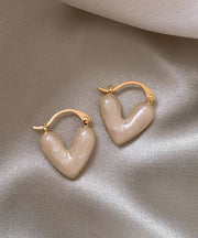 Stylish Gold Copper Overgild Drop Glaze Love Hoop Earrings