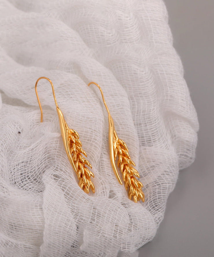 Stylish Gold Copper Overgild Ear Of Wheat Drop Earrings