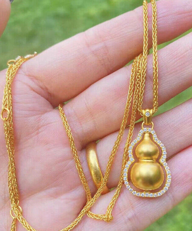 Stylish Gold Copper Overgild Gourd Pendant Necklace