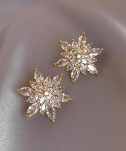 Stylish Gold Copper Overgild Zircon Crystal Snowflake Stud Earrings