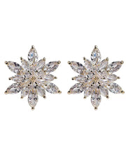 Stylish Gold Copper Overgild Zircon Crystal Snowflake Stud Earrings