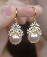 Stylish Gold Copper Zircon Pearl Drop Earrings