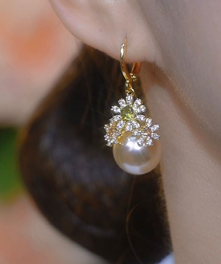 Stylish Gold Copper Zircon Pearl Drop Earrings