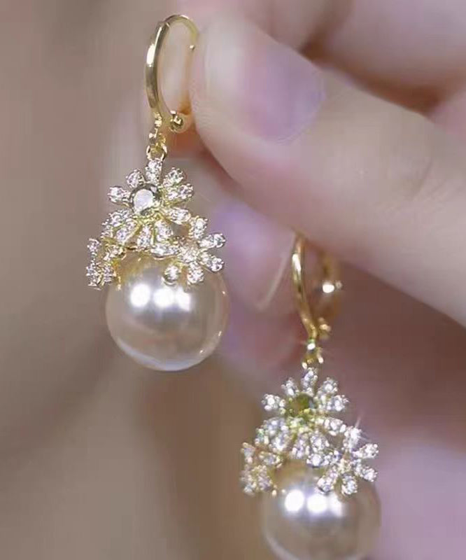 Stylish Gold Copper Zircon Pearl Drop Earrings