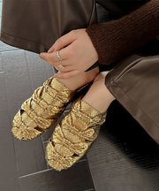 Stylish Gold Faux Leather Splicing Slide Sandals Hollow Out