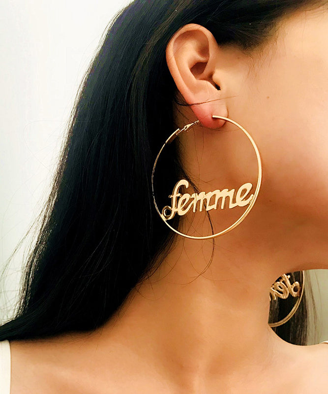 Stylish Gold Metal Alloy Graphic Hoop Earrings
