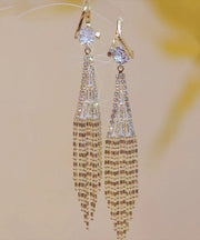 Stylish Gold Overgild Zircon Fan Shaped Chain Tassel Drop Earrings