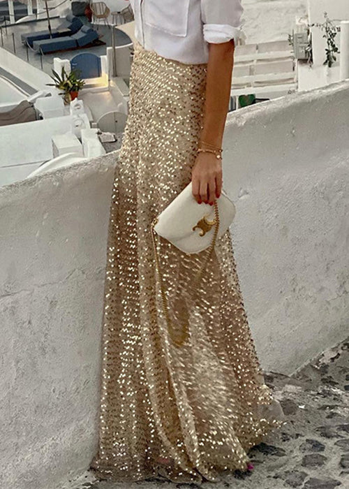 Stylish Gold Sequins High Waist Maxi Skirts Spring