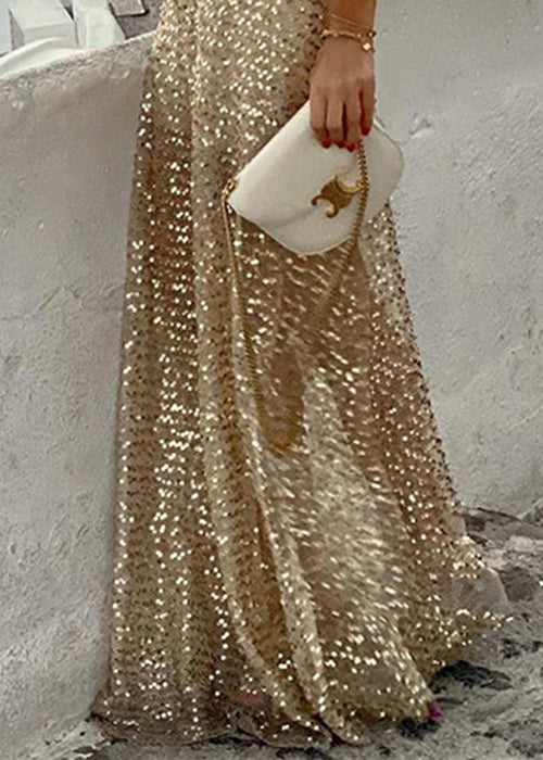 Stylish Gold Sequins High Waist Maxi Skirts Spring