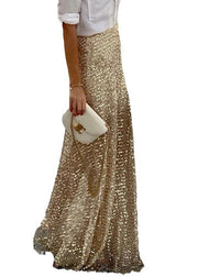 Stylish Gold Sequins High Waist Maxi Skirts Spring