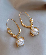 Stylish Gold Stainless Steel Overgild Pearl Hoop Earrings