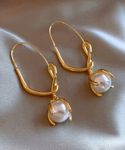 Stylish Gold Stainless Steel Overgild Pearl Hoop Earrings