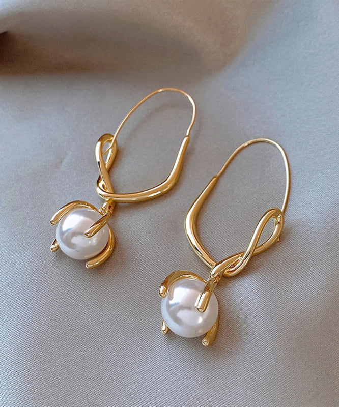 Stylish Gold Stainless Steel Overgild Pearl Hoop Earrings