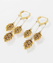 Stylish Gold Stering Silver Overgild Zircon Leaf Tassel Drop Earrings