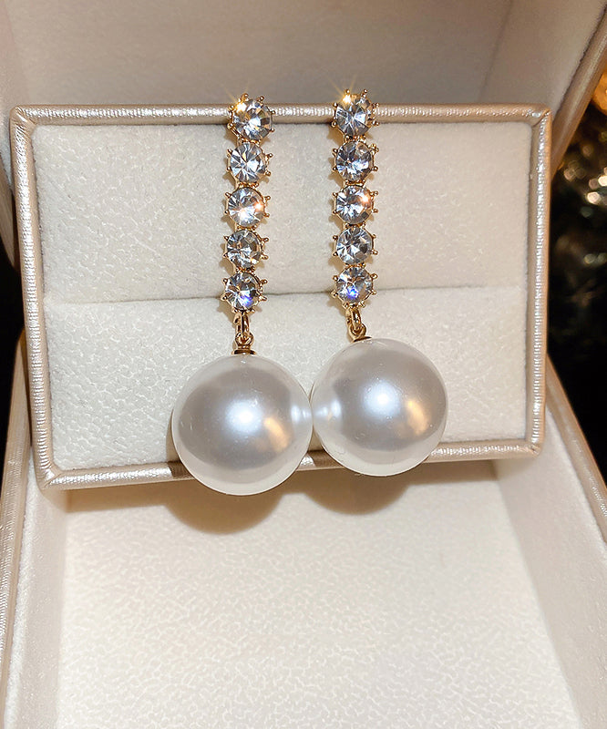 Stylish Gold Sterling Silver Alloy Zircon Pearl Drop Earrings