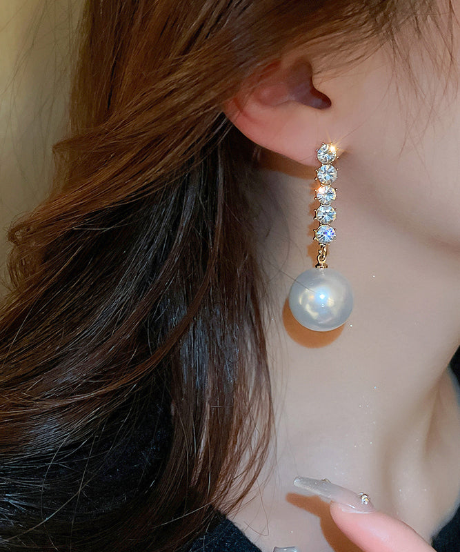 Stylish Gold Sterling Silver Alloy Zircon Pearl Drop Earrings