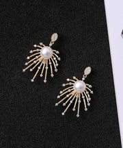 Stylish Gold Sterling Silver Copper Zircon Pearl Drop Earrings