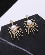 Stylish Gold Sterling Silver Copper Zircon Pearl Drop Earrings